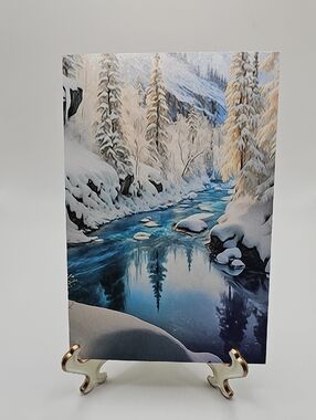 4x6 Snowy Winter River Watercolor Oil Painting Fantasy Art‎ Print